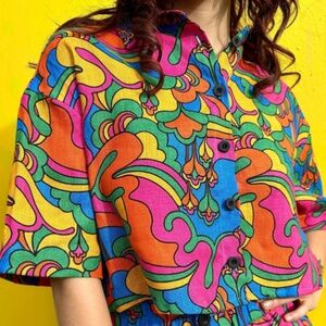 NWT Auderpopz Nooworks Linen Olivia cropped oversize button down top size XL